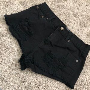 Black high waisted ripped jean shorts